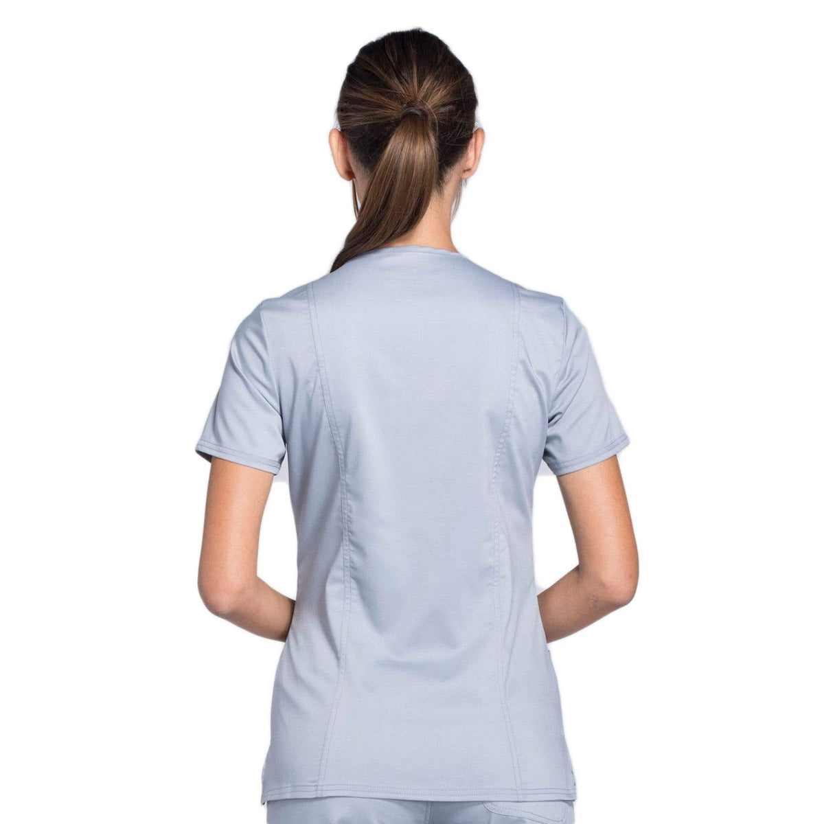 Cherokee Workwear Revolution WW610 Scrubs Top Women's Mock Wrap Grey