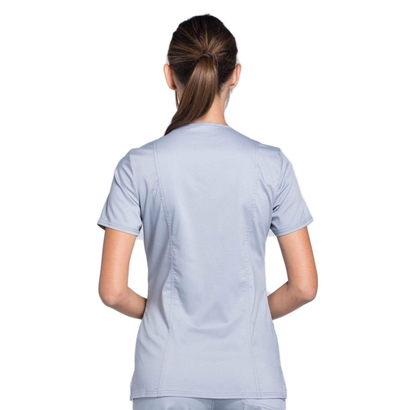 Cherokee Workwear Revolution WW610 Scrubs Top Women's Mock Wrap Grey
