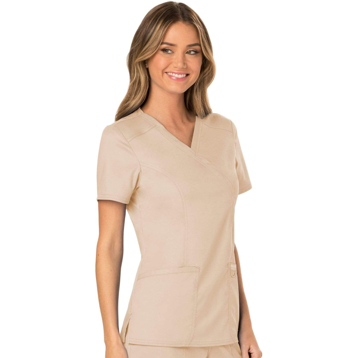 Cherokee Workwear Revolution WW610 Scrubs Top Women's Mock Wrap Khaki