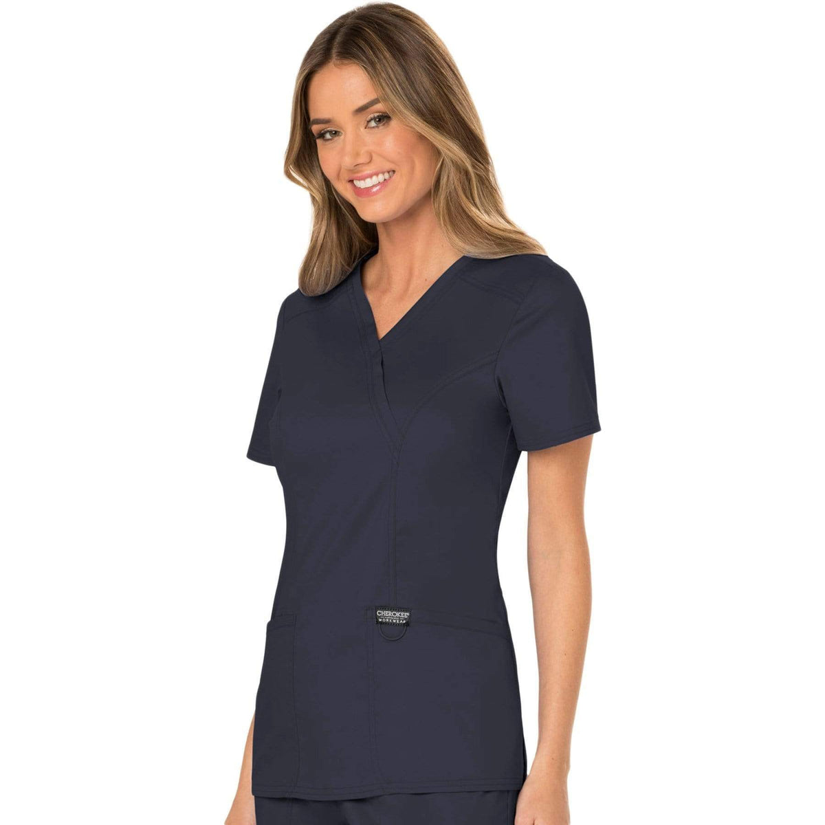 Cherokee Workwear Revolution WW610 Scrubs Top Women's Mock Wrap Pewter