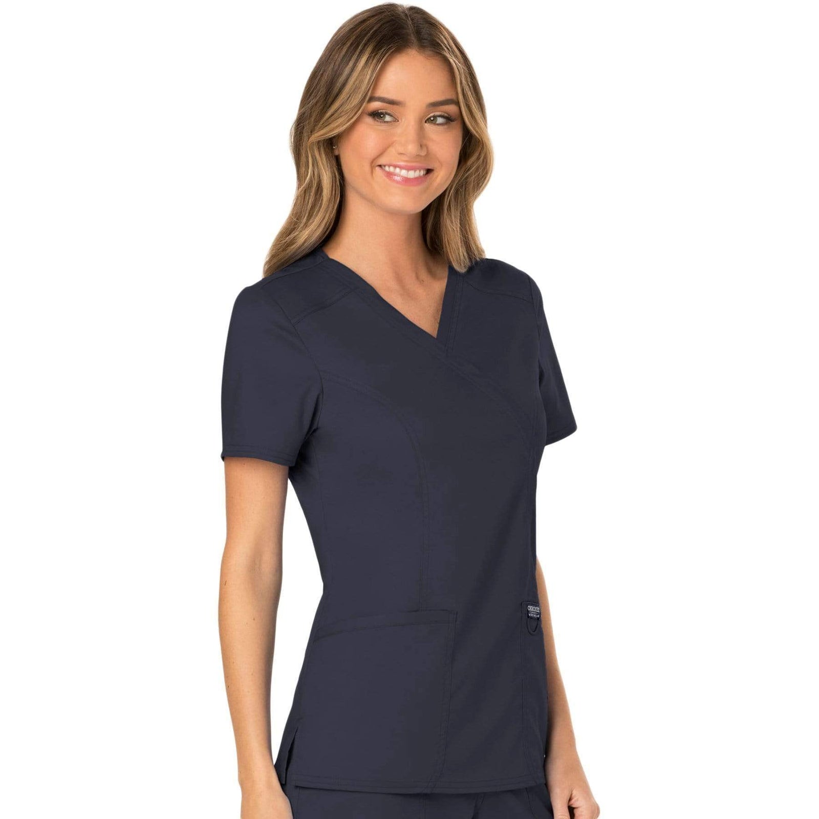 Cherokee Workwear Revolution WW610 Scrubs Top Women's Mock Wrap Pewter