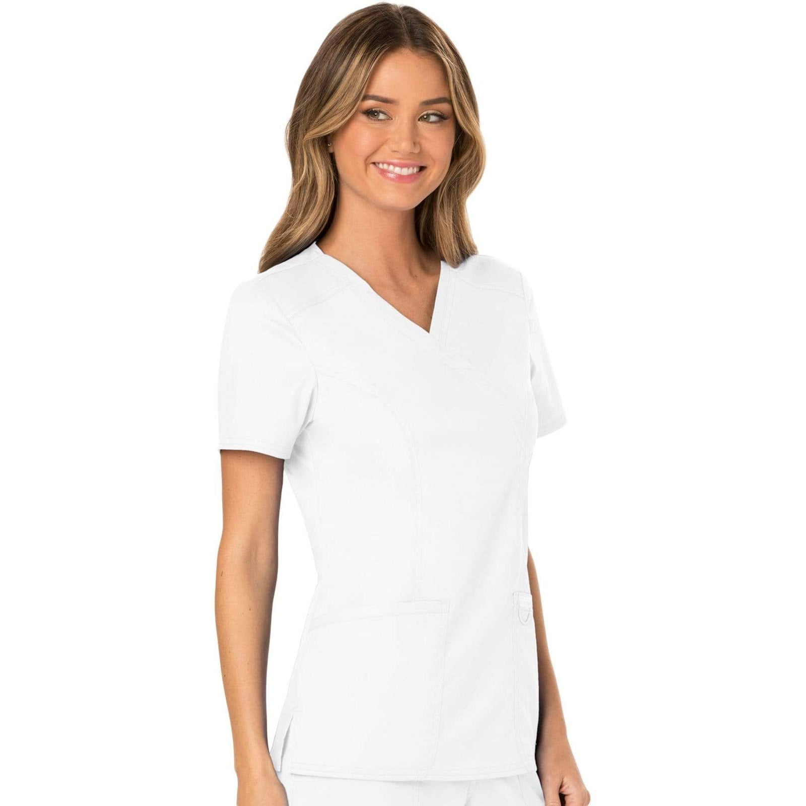 Cherokee Workwear Revolution WW610 Scrubs Top Women's Mock Wrap White