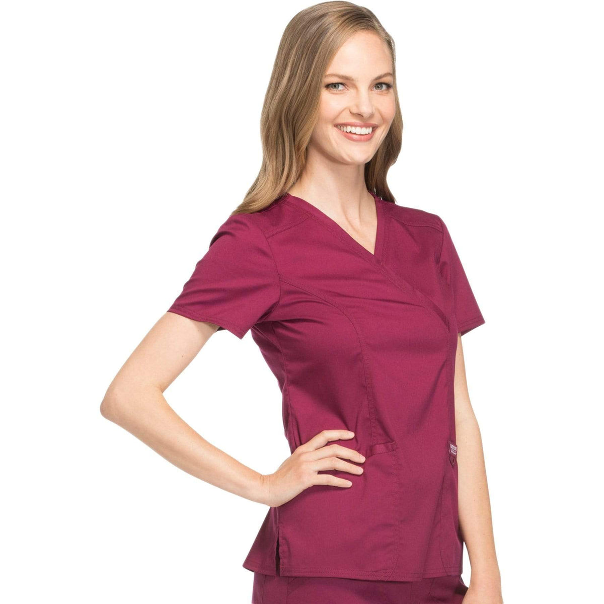 Cherokee Workwear Revolution WW610 Scrubs Top Women's Mock Wrap Wine
