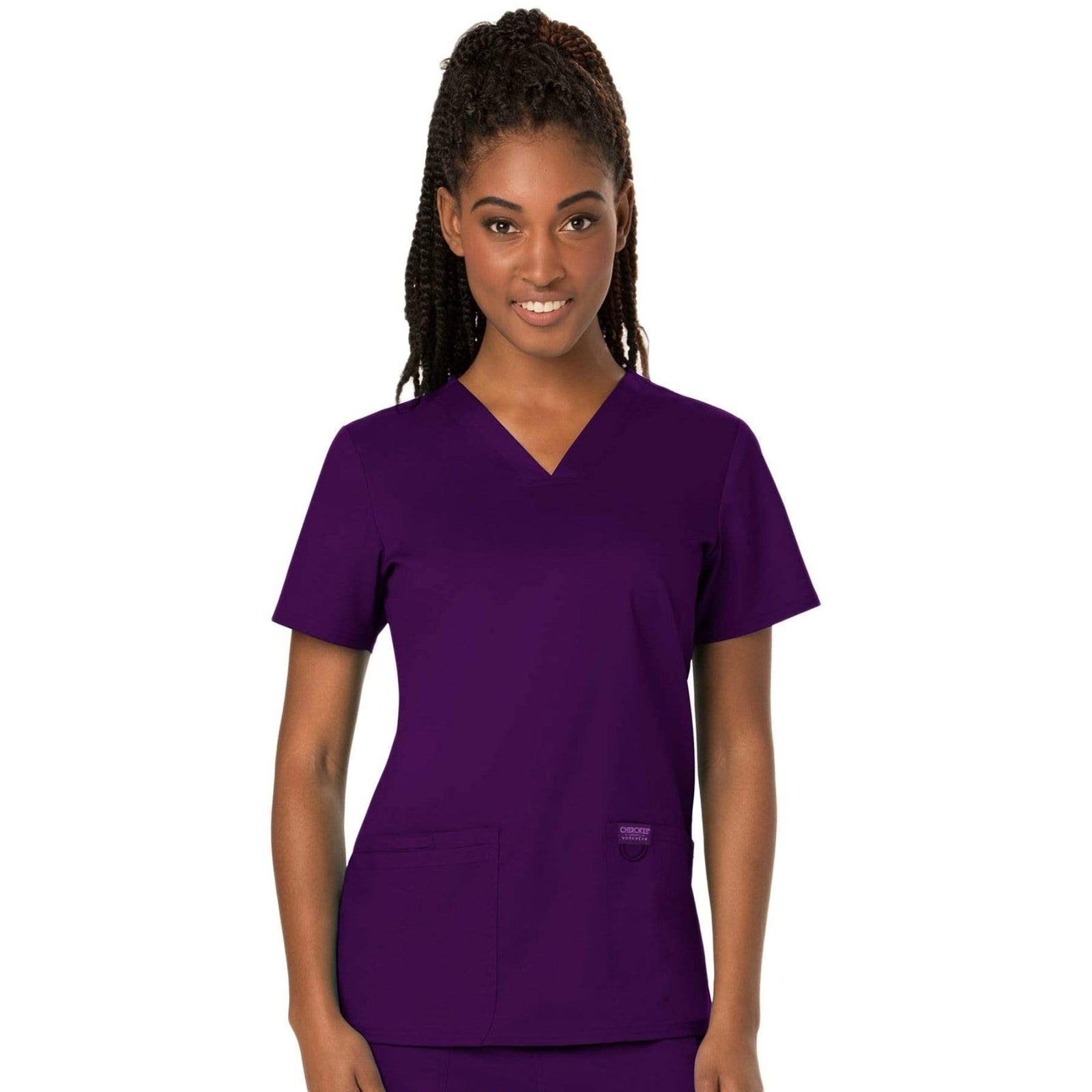 Cherokee Workwear Revolution WW620 Scrubs Top Women's V-Neck Eggplant