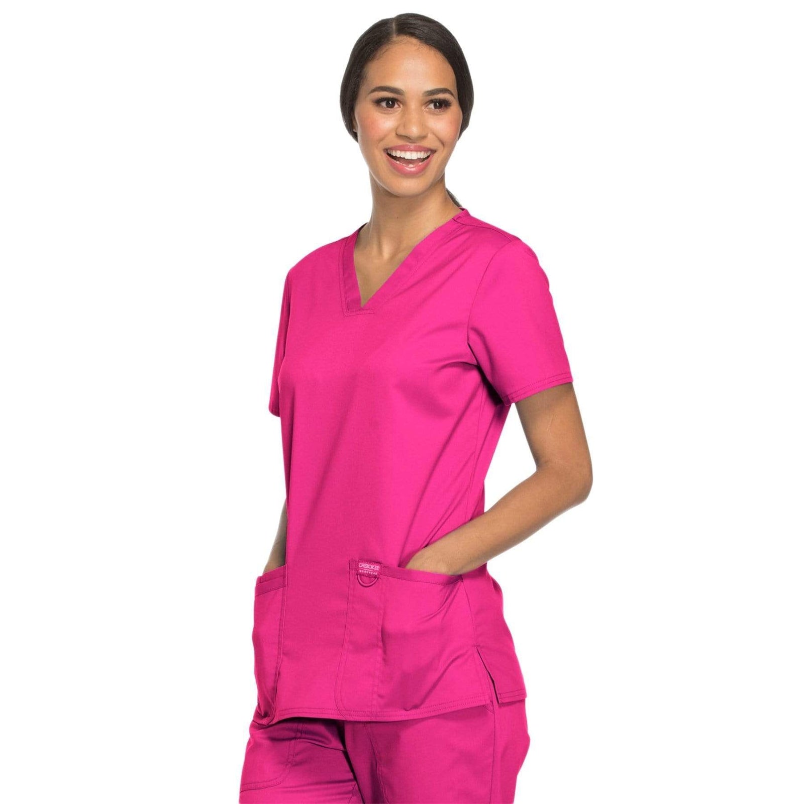Cherokee Workwear Revolution WW620 Scrubs Top Women's V-Neck Electric Pink