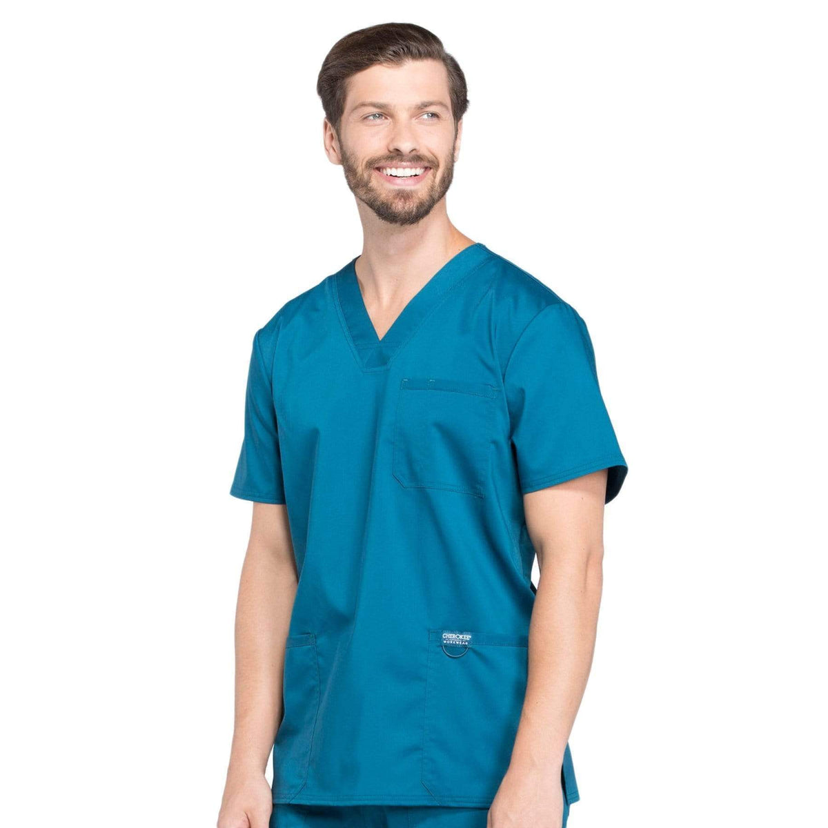Cherokee Workwear Revolution WW670 Scrubs Top Men's V-Neck Caribbean Blue