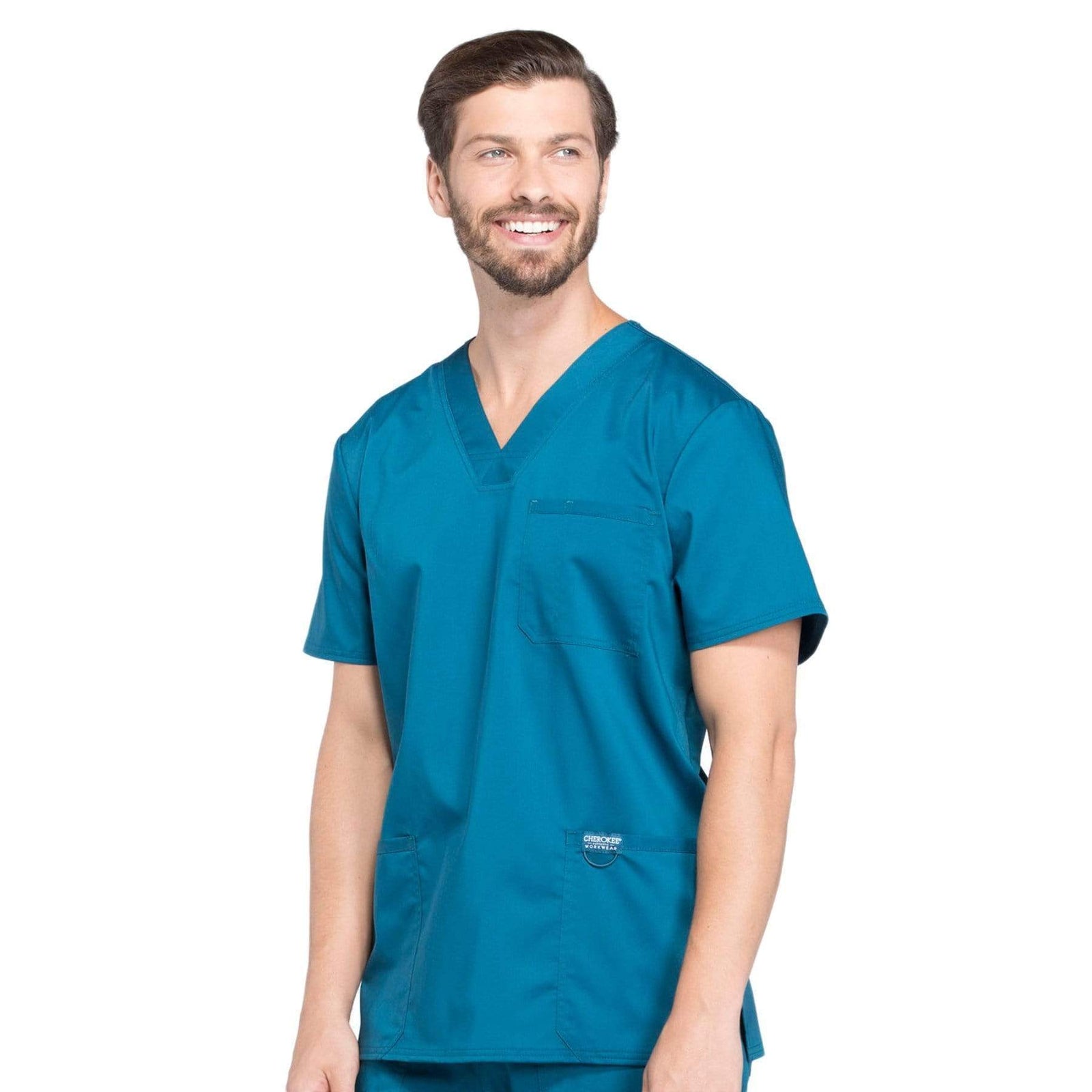Cherokee Workwear Revolution WW670 Scrubs Top Men's V-Neck Caribbean Blue