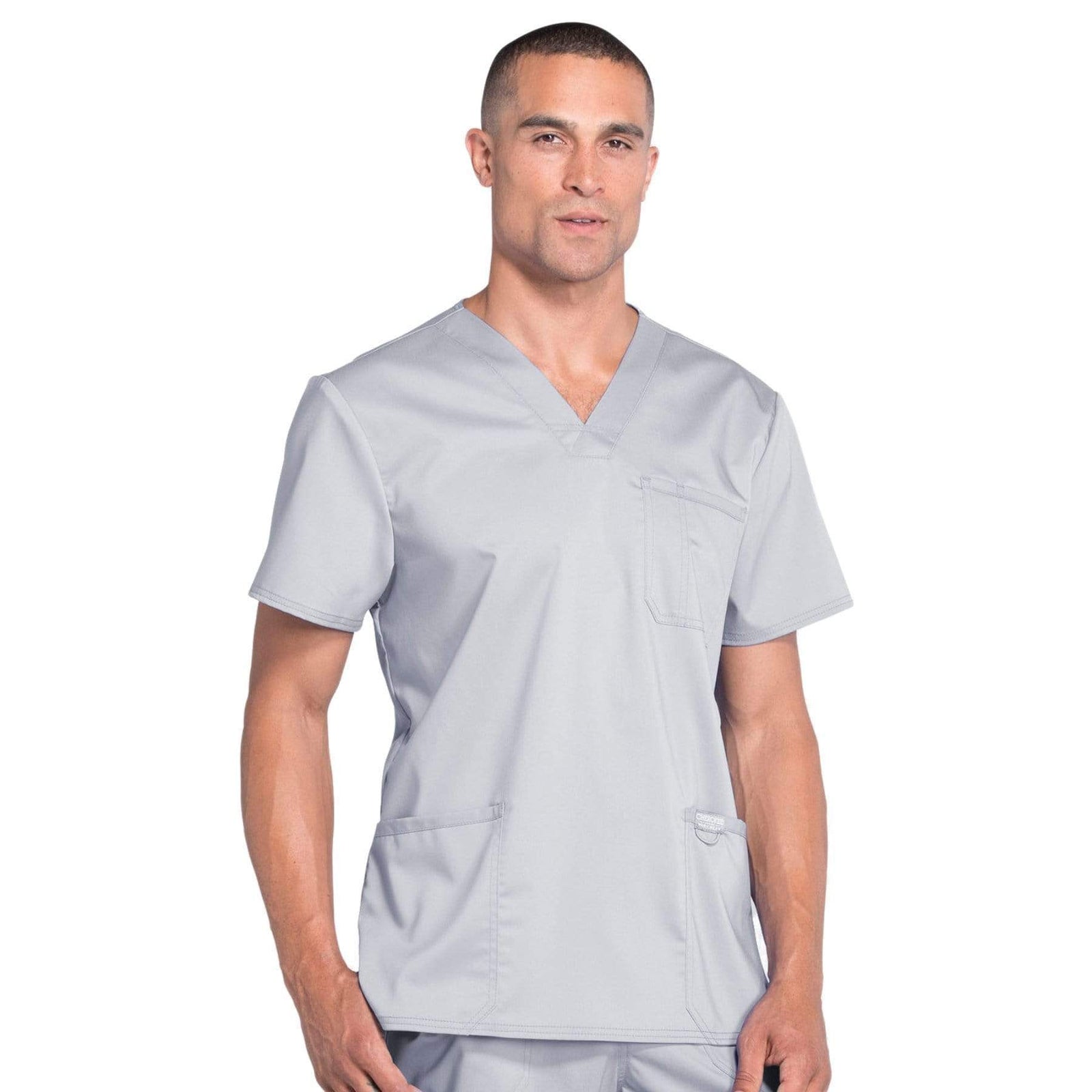 Cherokee Workwear Revolution WW670 Scrubs Top Men's V-Neck Grey
