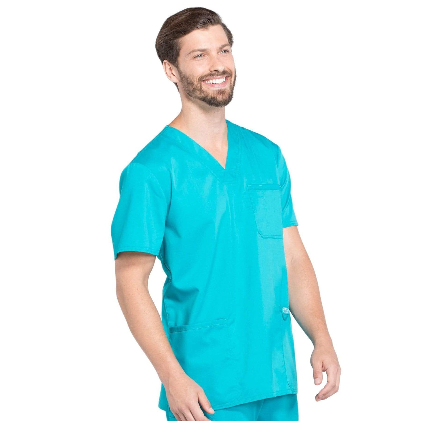 Cherokee Workwear Revolution WW670 Scrubs Top Men's V-Neck Teal Blue