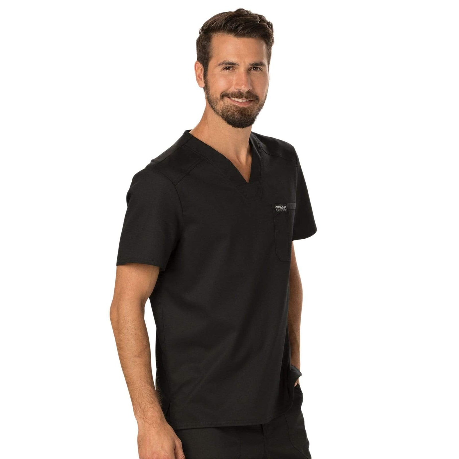 Cherokee Workwear Revolution WW690 Scrubs Top Men's V-Neck Black