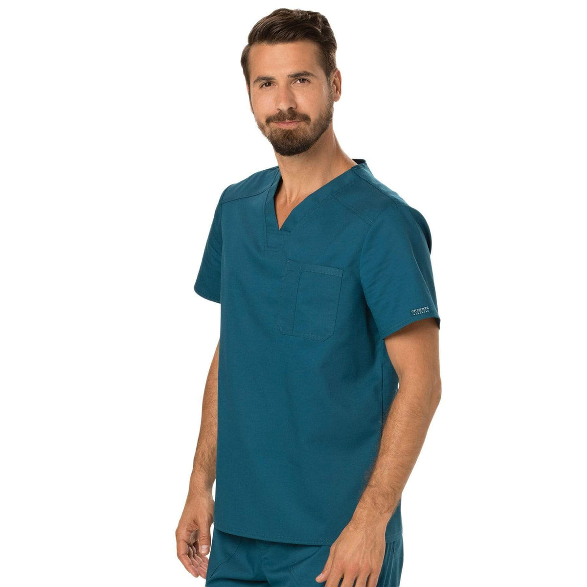 Cherokee Workwear Revolution WW690 Scrubs Top Men's V-Neck Caribbean Blue