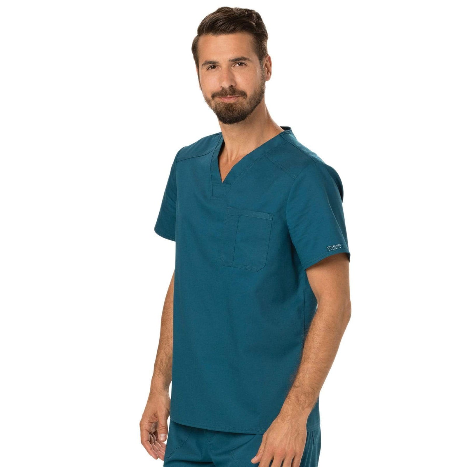 Cherokee Workwear Revolution WW690 Scrubs Top Men's V-Neck Caribbean Blue