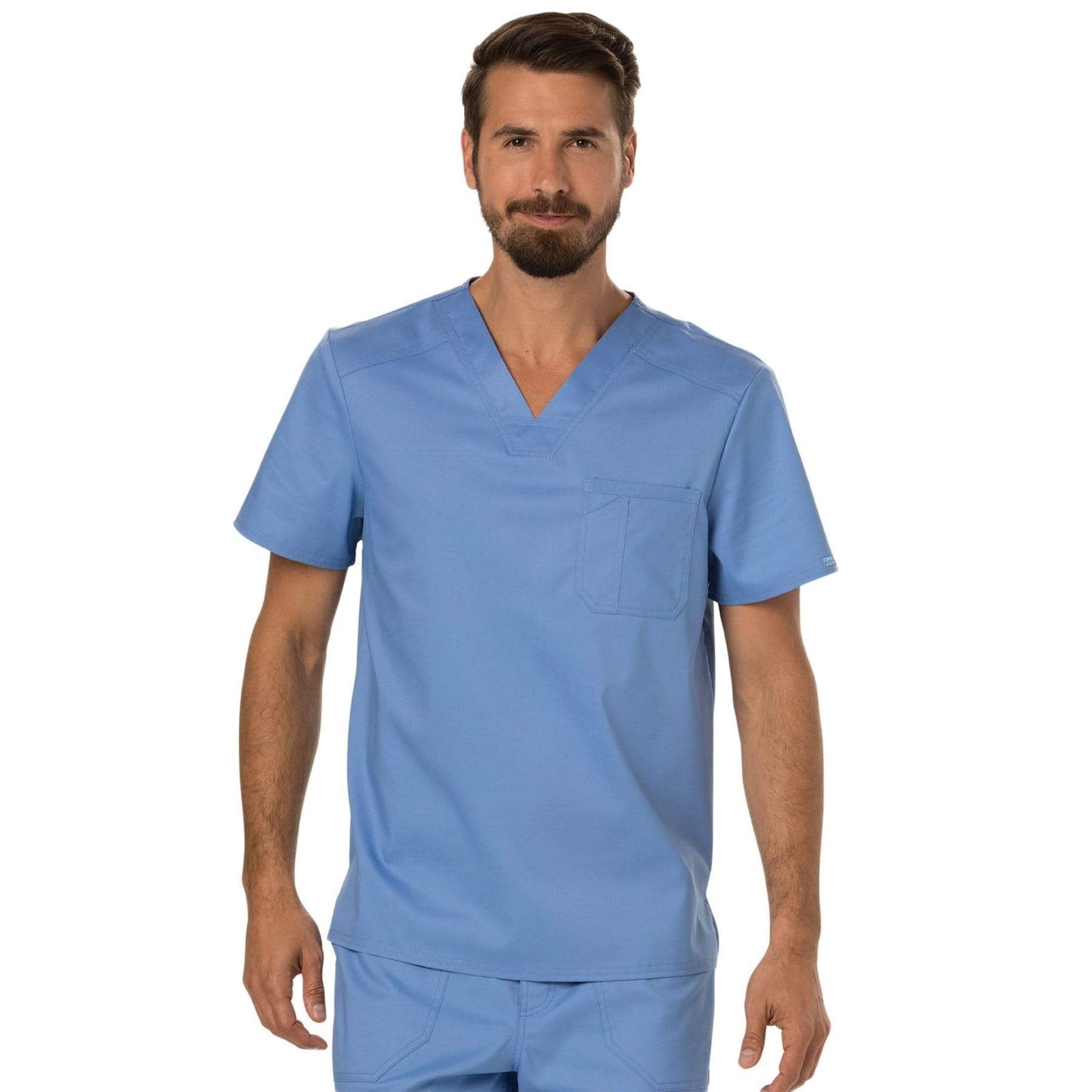 Cherokee Workwear Revolution WW690 Scrubs Top Men's V-Neck Ceil Blue
