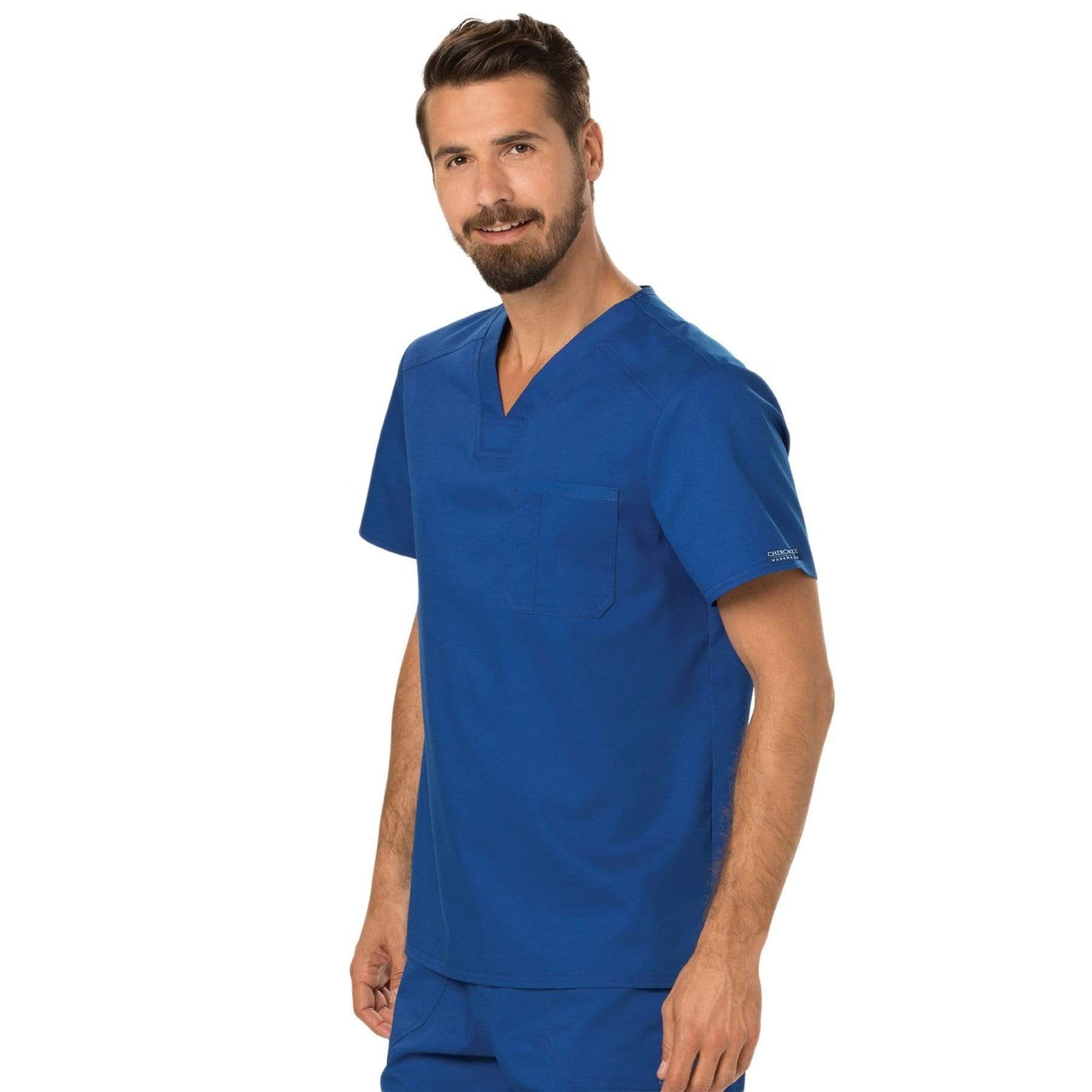Cherokee Workwear Revolution WW690 Scrubs Top Men's V-Neck Galaxy Blue