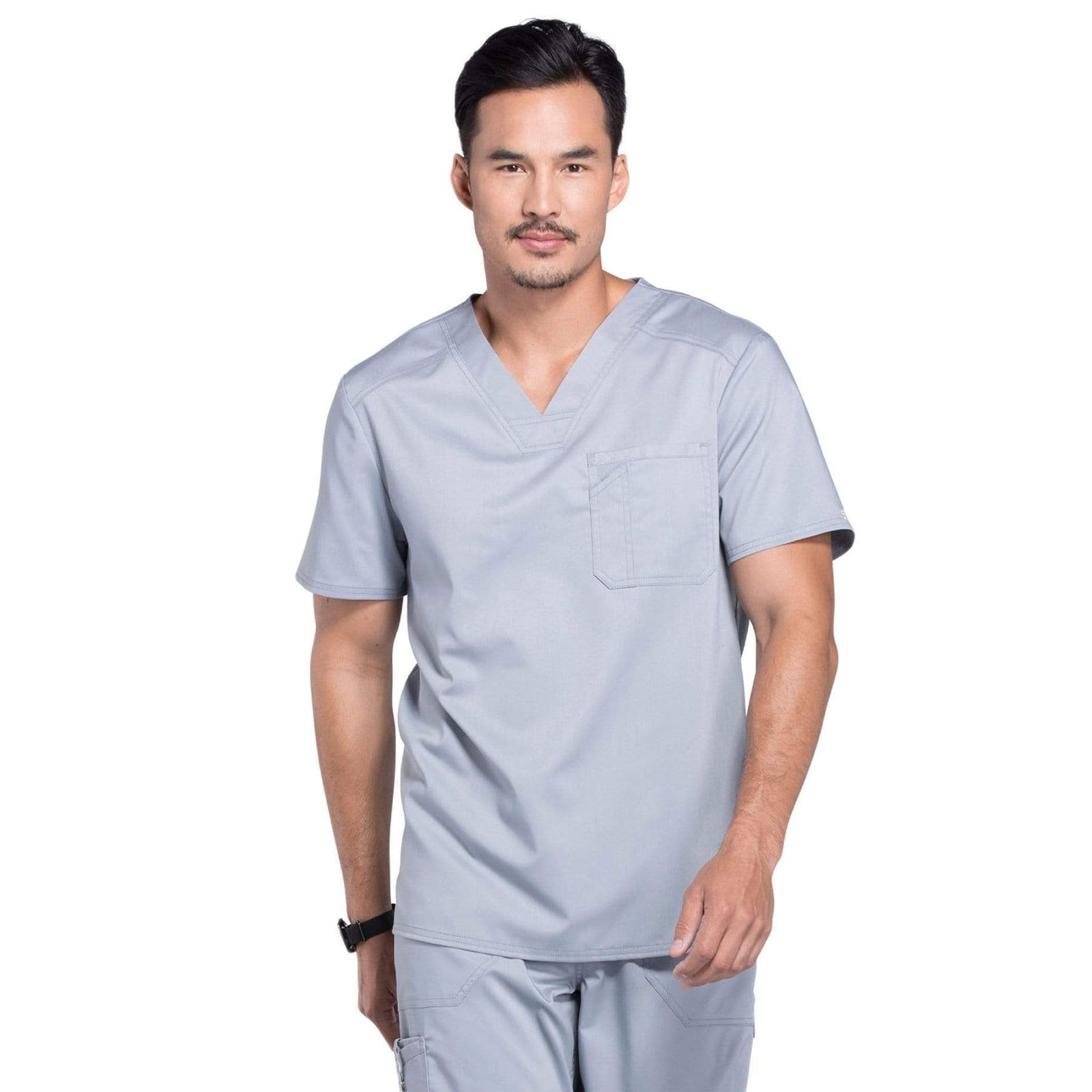 Cherokee Workwear Revolution WW690 Scrubs Top Men's V-Neck Grey