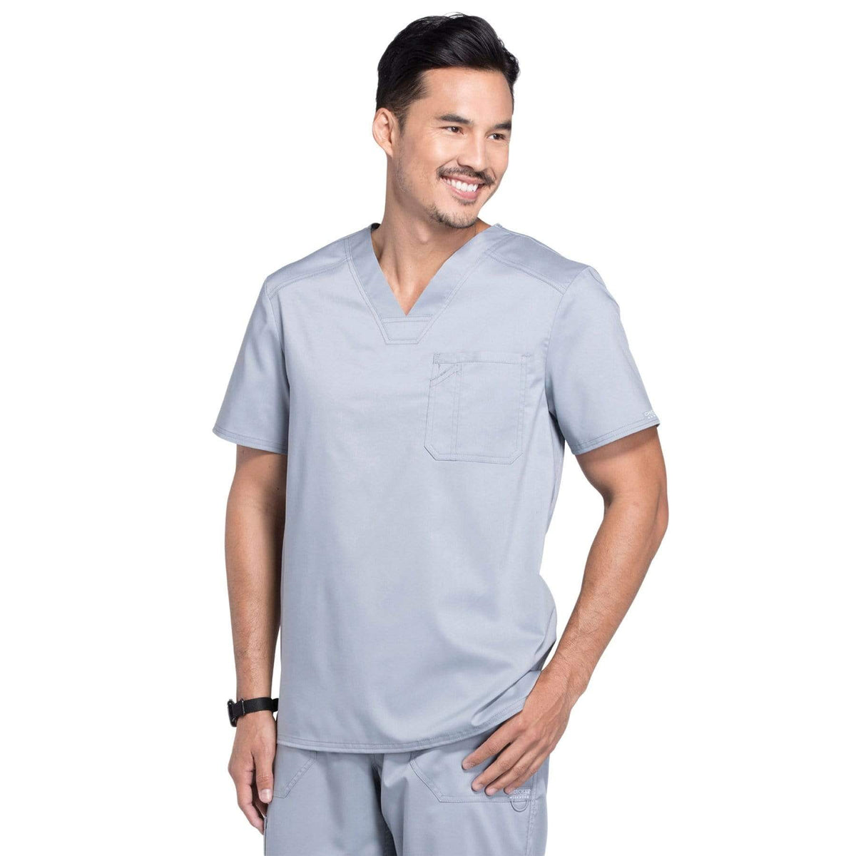 Cherokee Workwear Revolution WW690 Scrubs Top Men's V-Neck Grey