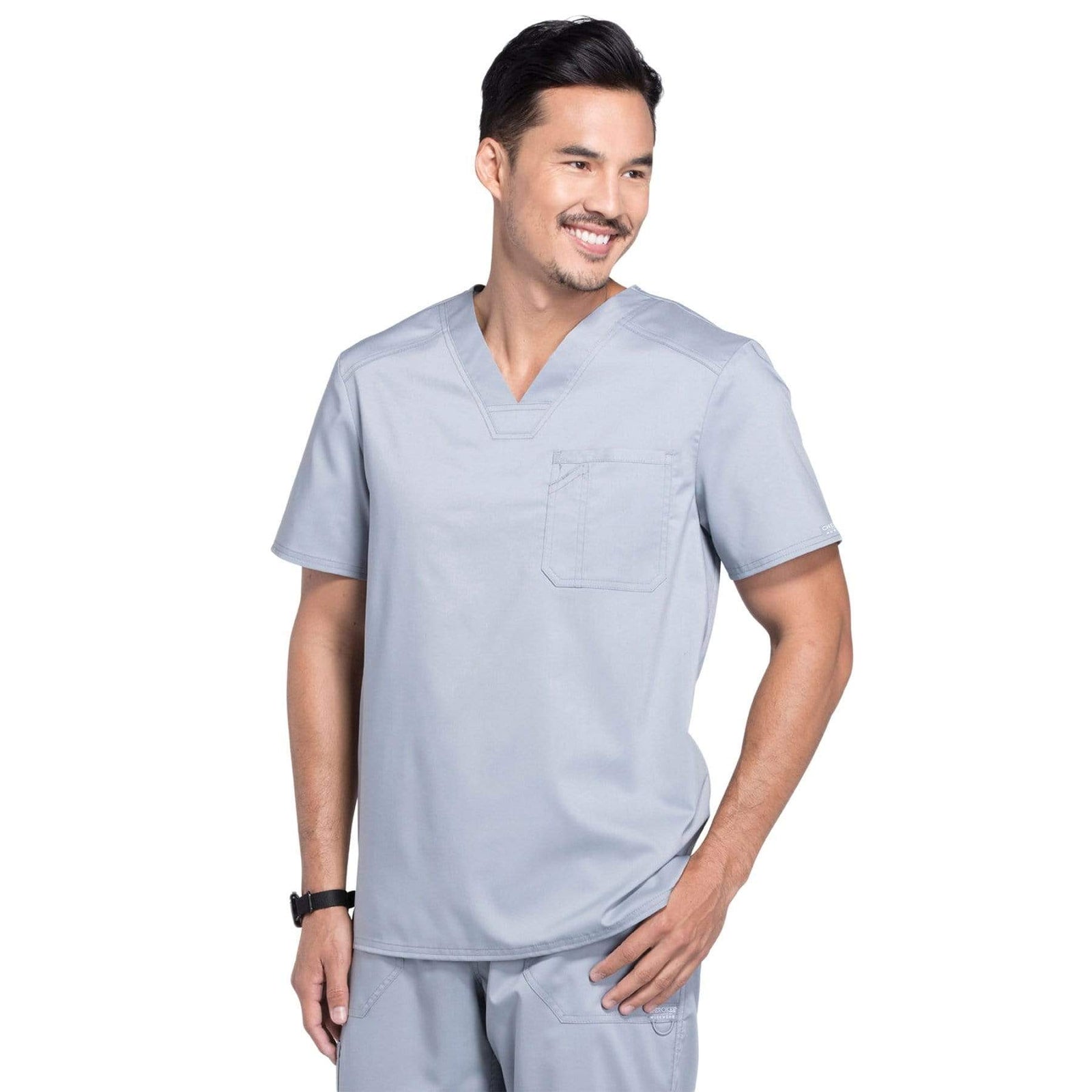Cherokee Workwear Revolution WW690 Scrubs Top Men's V-Neck Grey