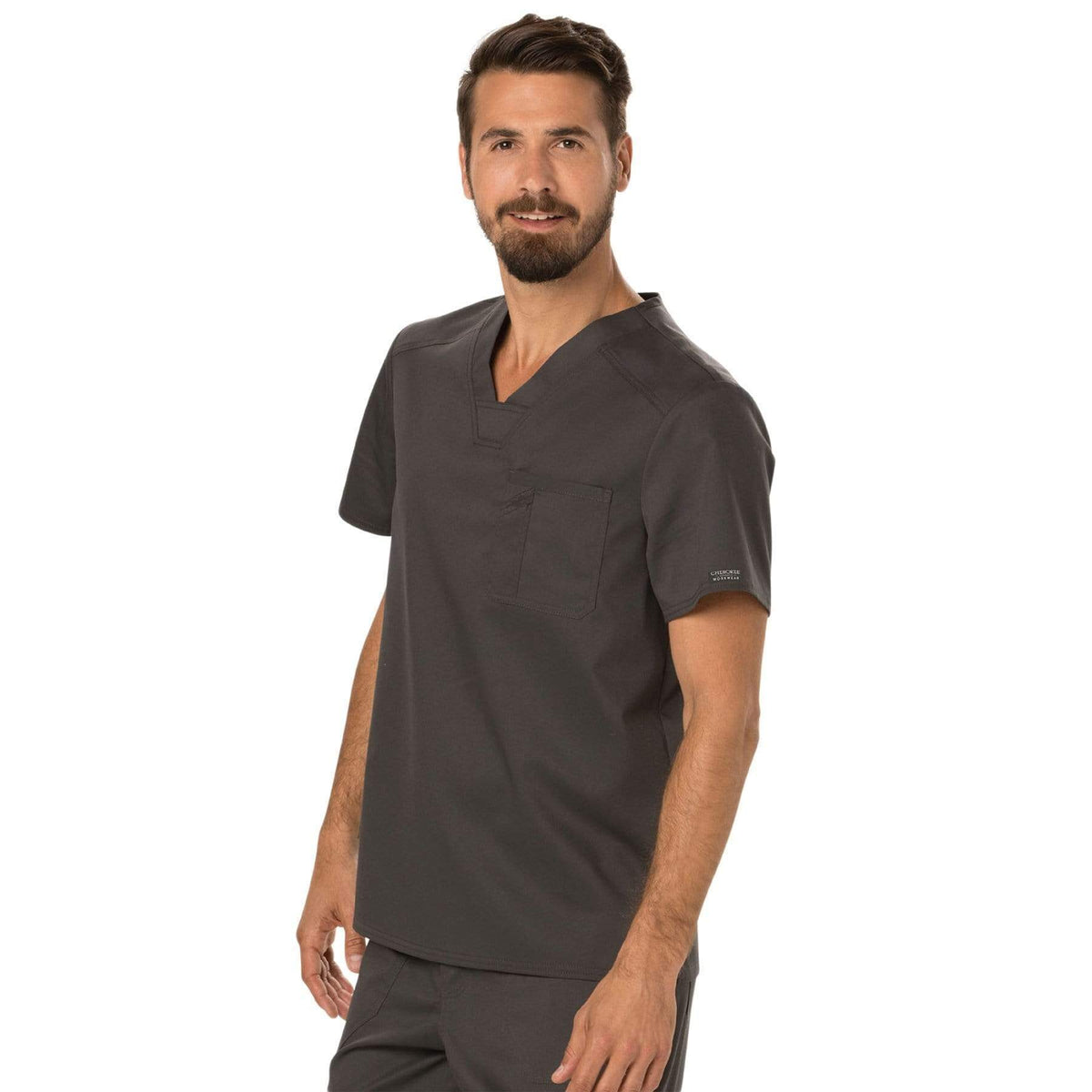 Cherokee Workwear Revolution WW690 Scrubs Top Men's V-Neck Pewter