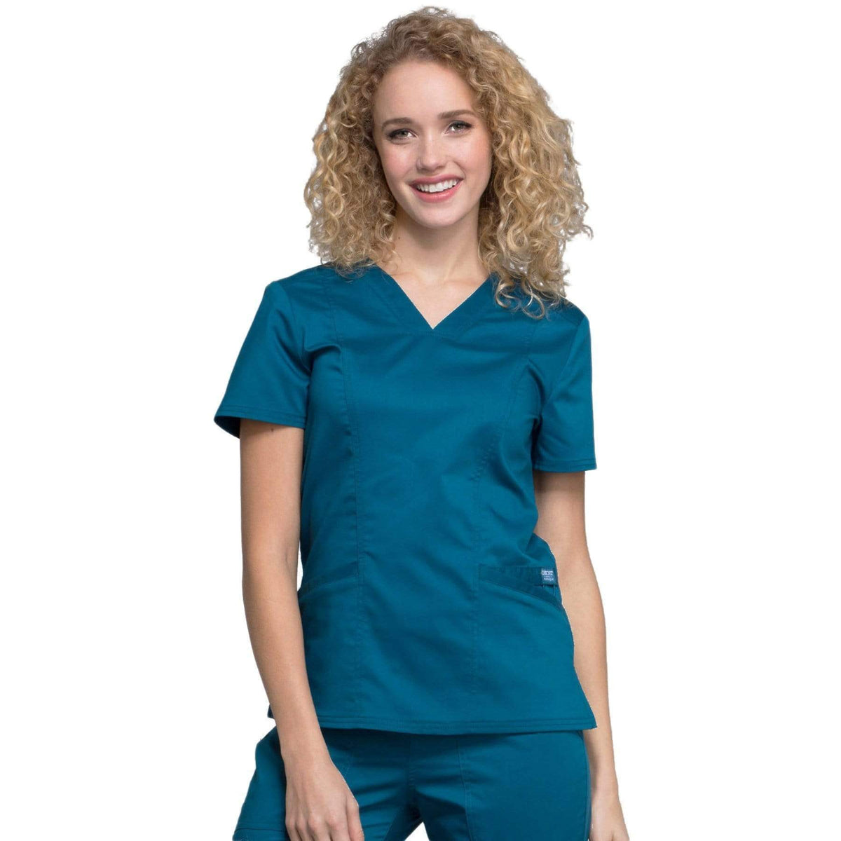 Cherokee Workwear Revolution WW710 Scrubs Top Women's V-Neck Caribbean Blue