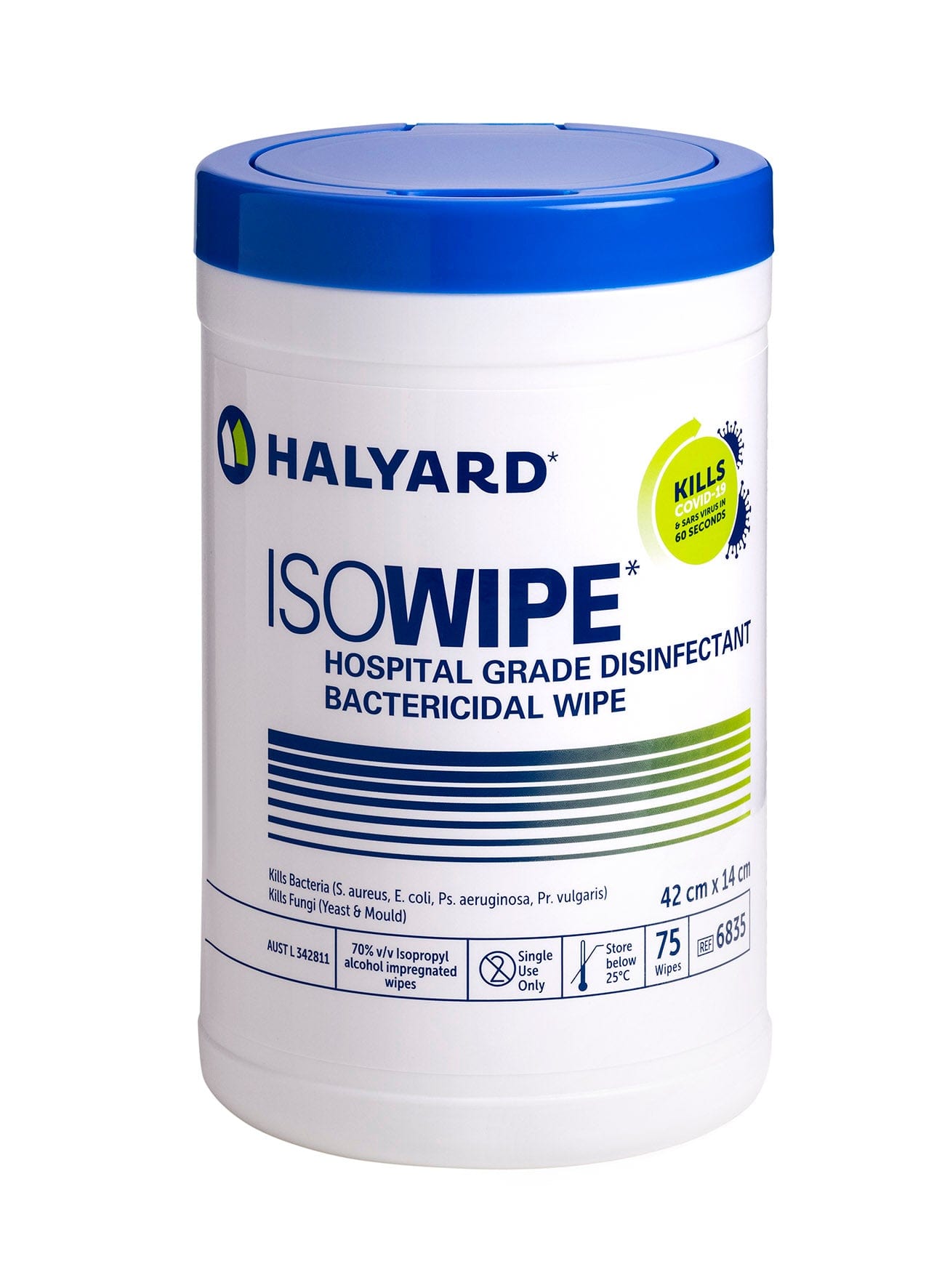 Halyard Surface Wipes Canister ISOWIPE Bactericidal Wipes