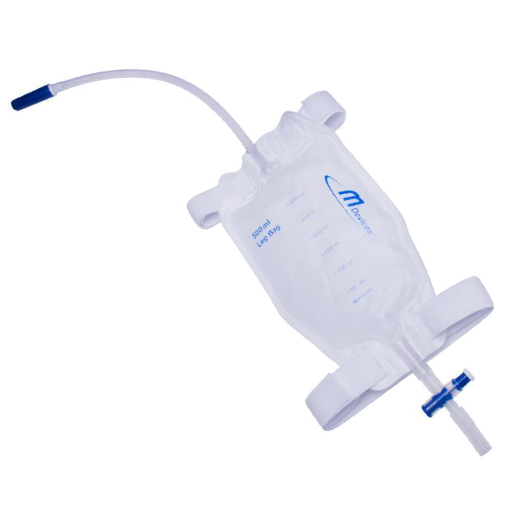 MDevice Leg Bag - T-TAP Non-Return Valve with Bonded Step Connector and Silicone Straps