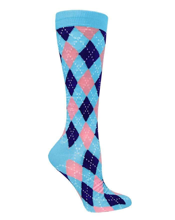 Prestige Medical Socks Argyle Blue & Pink Prestige 30cm Premium Knit Compression Socks