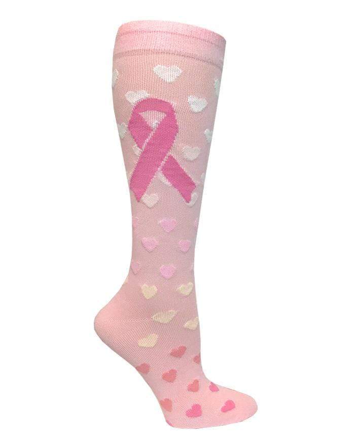 Prestige Medical Socks Pink Ribbon Hearts on Pink Prestige 30cm Premium Knit Compression Socks
