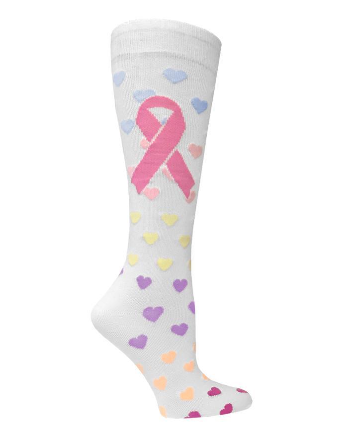 Prestige Medical Socks Pink Ribbon Hearts on White Prestige 30cm Premium Knit Compression Socks