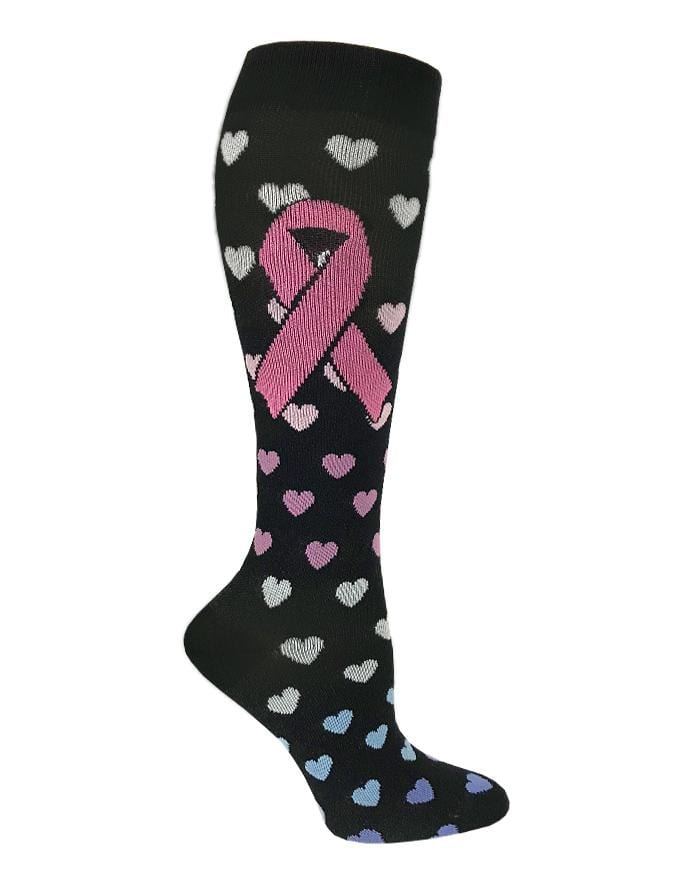 Prestige Medical Socks Ribbon Hearts on Black Prestige 30cm Premium Knit Compression Socks