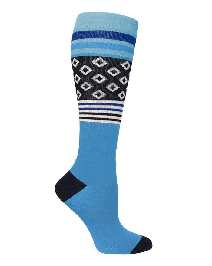 Prestige Medical Socks Black and Blue Diamonds & Stripes Prestige 30cm Premium Knit Compression Socks